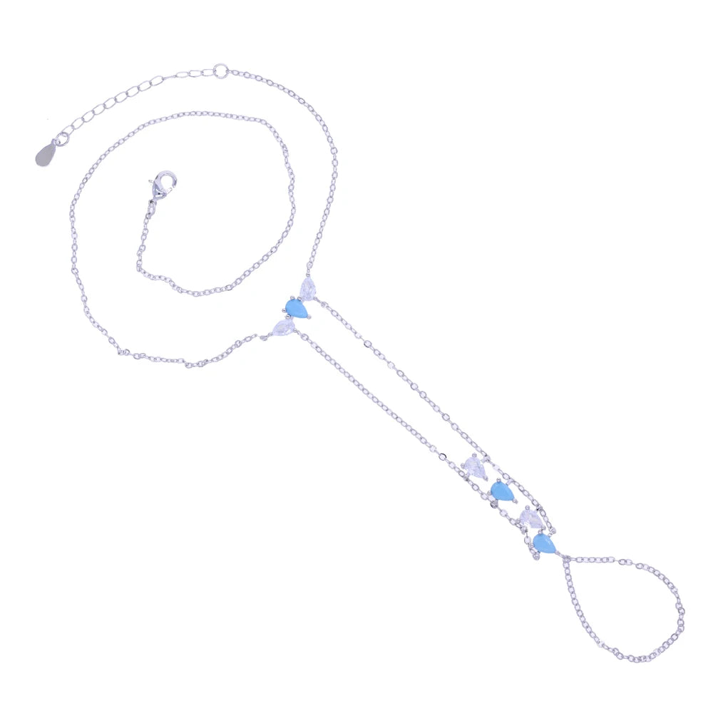 2025 New High Quality Geometric Bezel Setted Blue Turquoises Stone Summer Hot Fashion Jewelry Women Hand Chain Bracelet