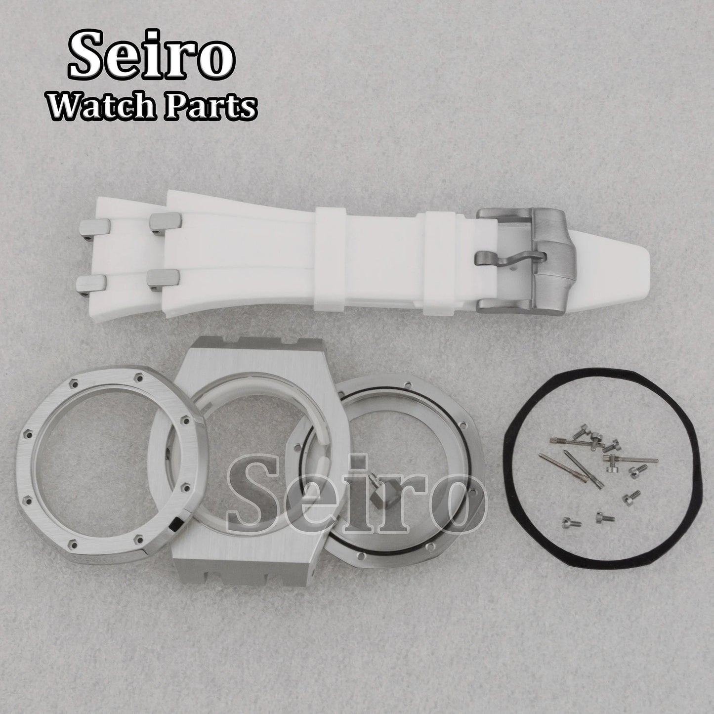 42mm Octagon Watch Case Rubber Strap Sapphire Crystal 10bar for 31.8mm Dial Royal Oak NH35 NH36 Movement Watch Modified Parts