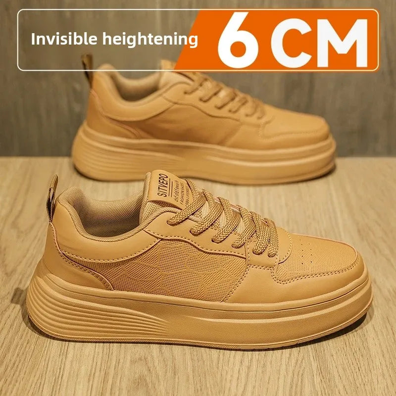 Men's Casual Sport Shoes Thick Bottom Invisible Heightening 10cm Rubber Outsole Synthetic Upper Breathable Lace-Up Sneakers