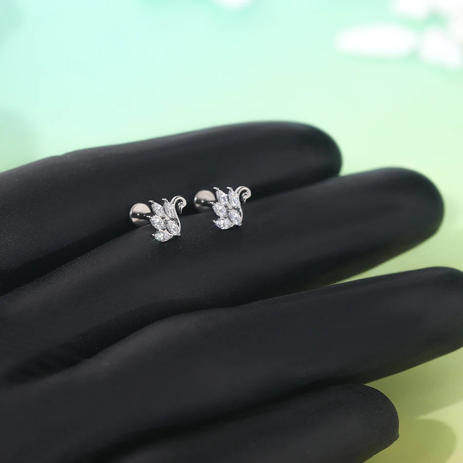 1/5PCS Titanium 16G Tragus Daith Helix Lobe Ear Piercing for Women Leaf Star Zircon Cartilage Stud Earring Piercing Jewelry Gift