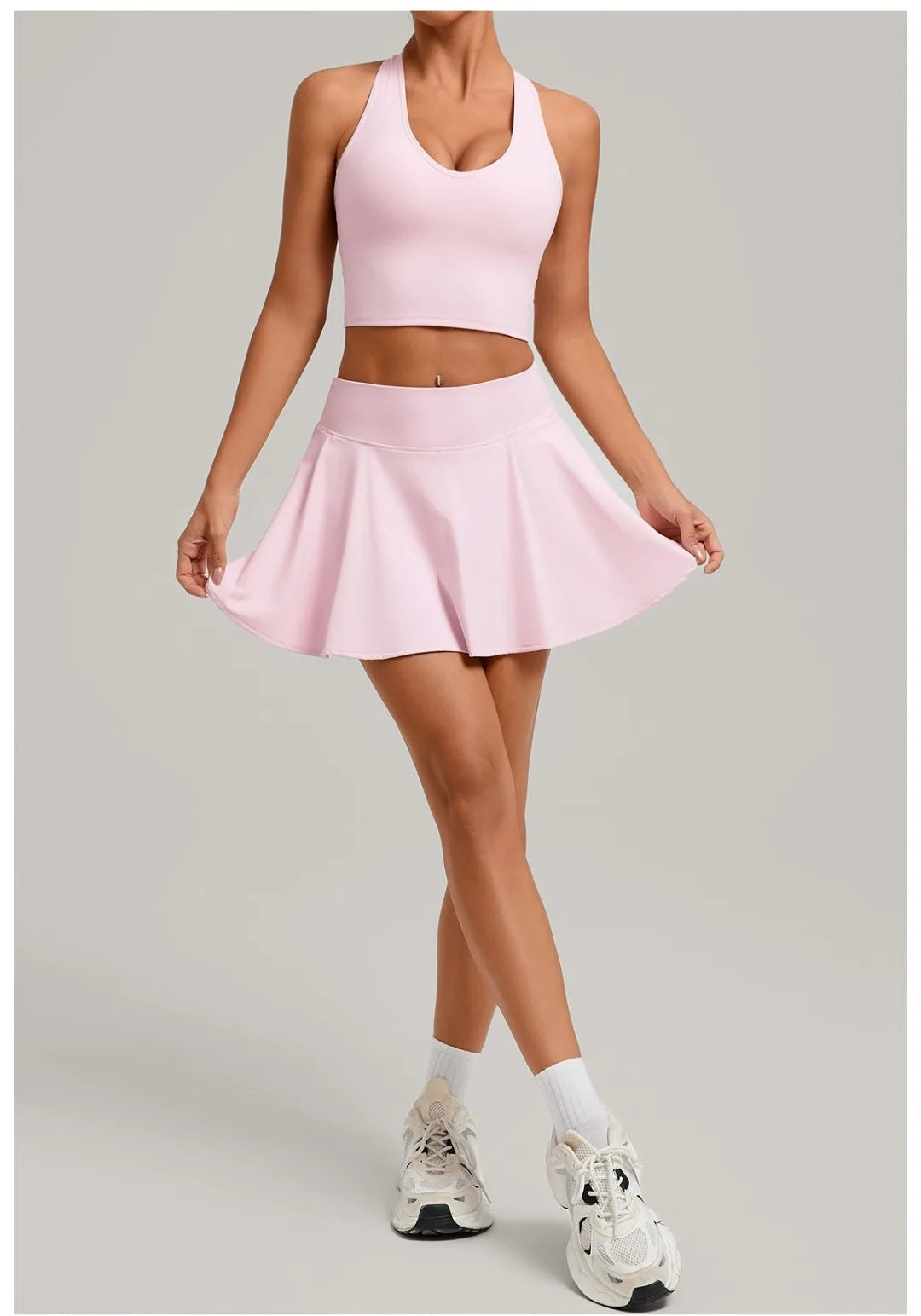 Women's Tennis Skirt Sets Golf High Waist Hip-lifting Anti-Exposure Pokets Fitness Running Sports Beauty Back Vest Workout Suits
