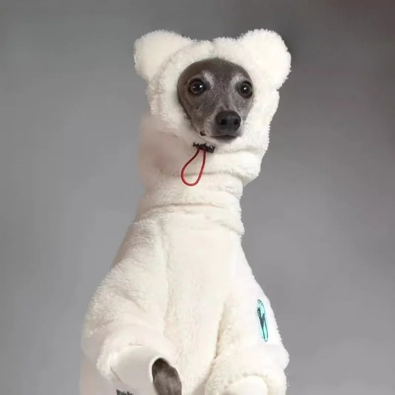 Winter Dog Clothes Autumn Four-legged Dogs Clothes Warm Fleece Thickened Greyhound Clothing Hoodie Hat Adjustable Dogs Costume