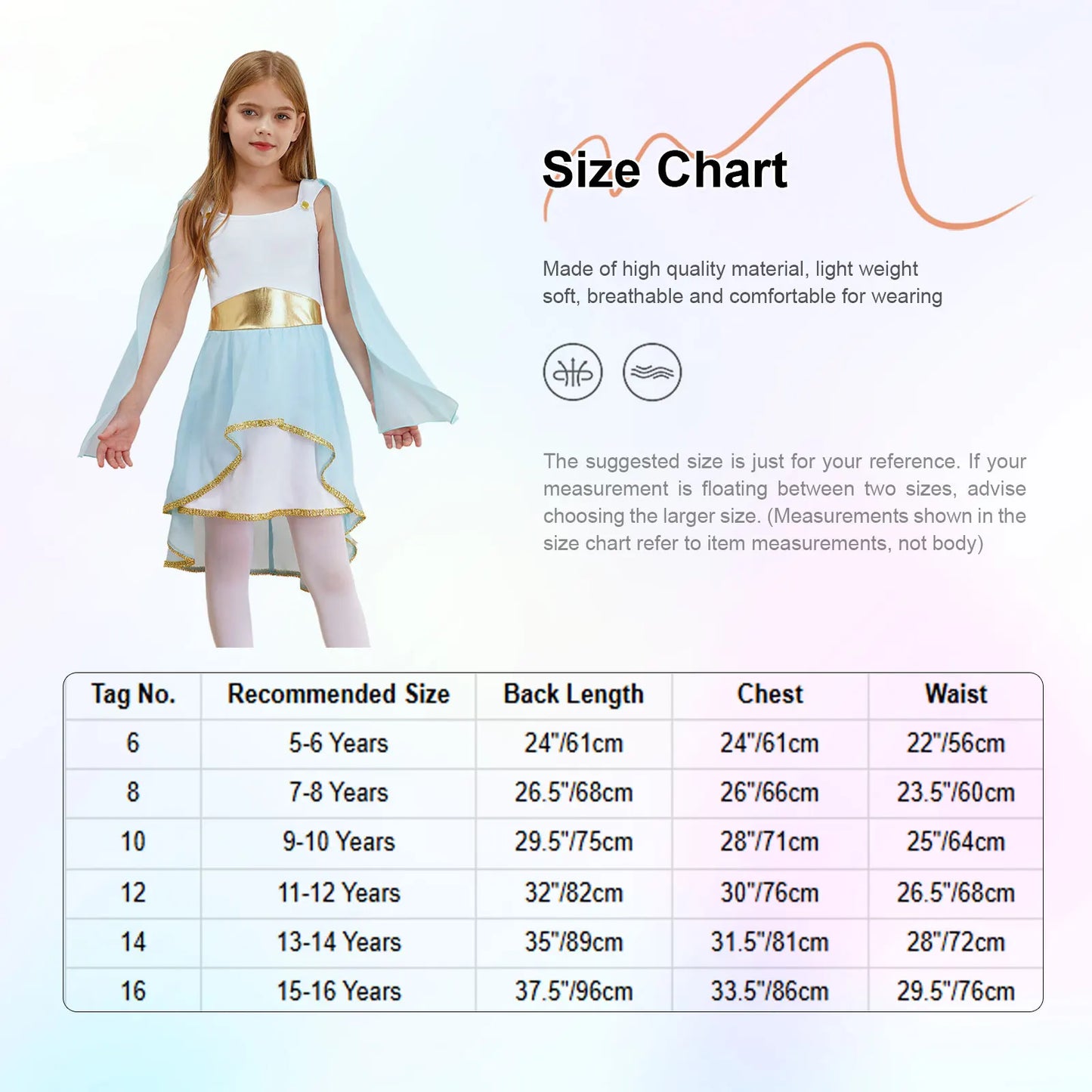Halloween Virgin Mary Costume for Kids Girls Fancy Greek Princess Cosplay Long Sleeve Ruffle Dress with Chiffon Cape Theme Party
