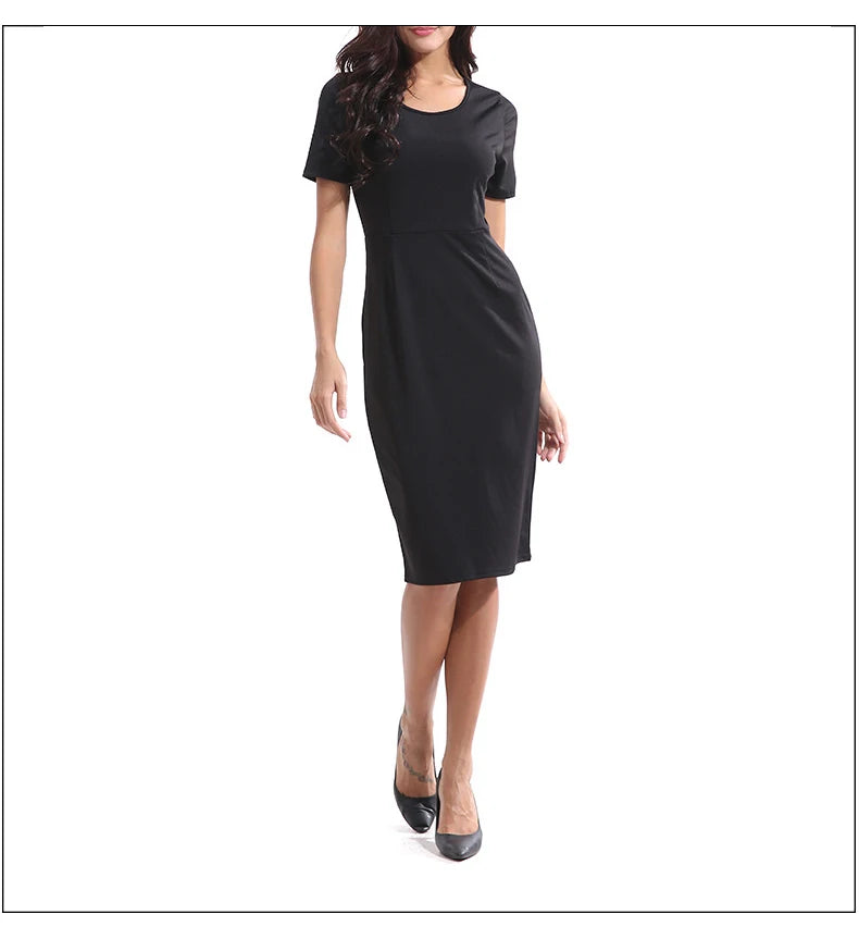 Summer Black Office Lady Dress Women Short Sleeved Dress Elegant Gown O Neck Zipper Fashion Slim Outfit Casual Streetwear