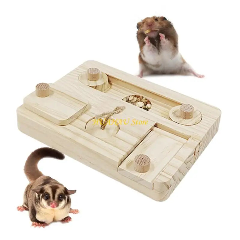 J6BB Small Pets Feeder Entertainment Puzzle Foraging Toy Treats Wooden Feeders Dispenser Funny Training Toy for Hamsters