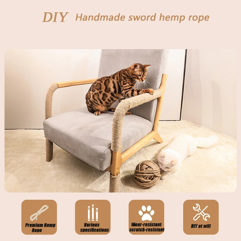 Cat DIY Sword Hemp Rope Cat Climbing Frame Cotton Rope Cat Tree Tower Furniture Protector 4/6/8mm Cat Grinding and Scratching