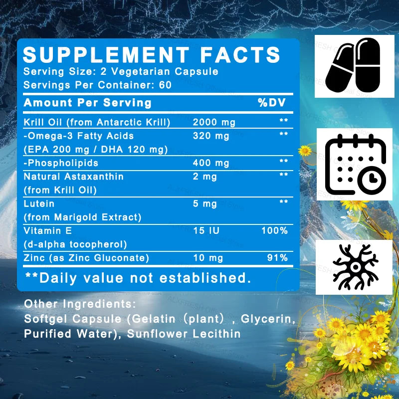 Krill Oil Capsules Support Cardiovascular and Eye Health Brain Cognitive Function Relieve Joint Inflammation Pain Improve mood
