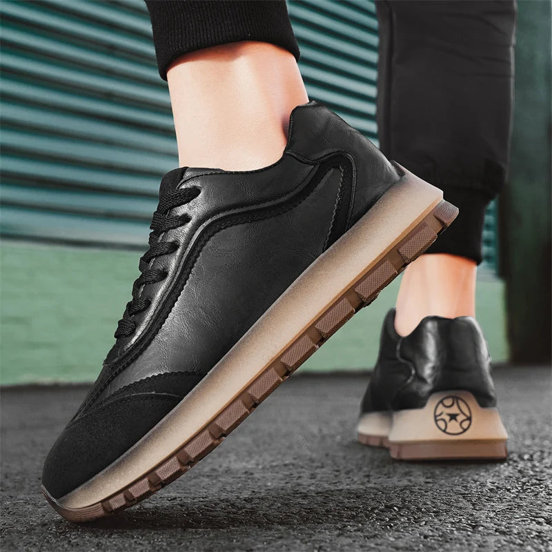 Classic Leather Casual Sneakers for Men Comfortable Sport Shoes High Quality Platform Shoes Lace Up Anti Slip Men Athletic Shoes