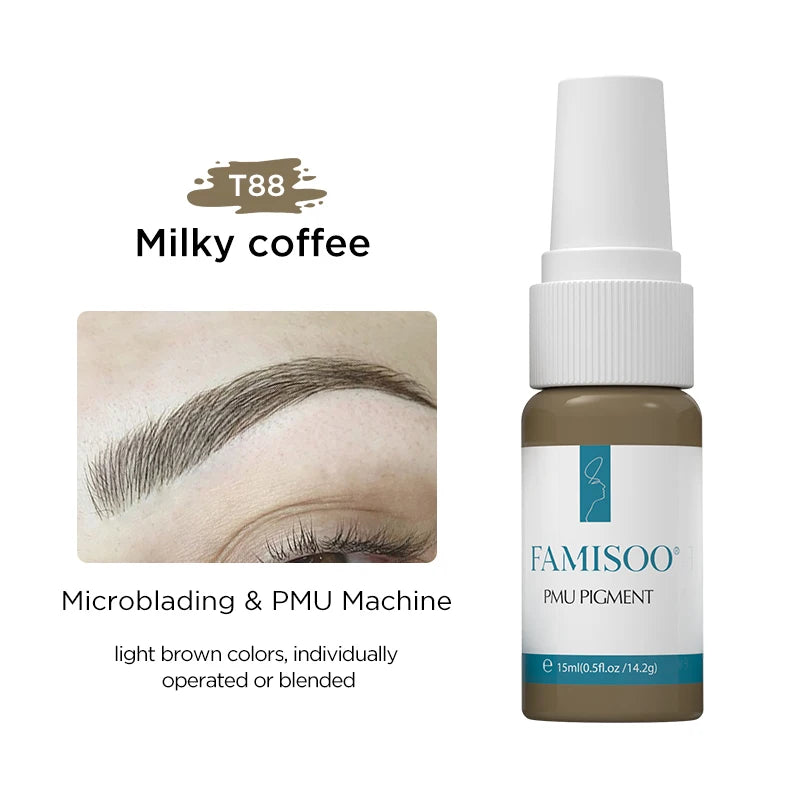 FAMISOO 15ml Permanent Makeup Pigment Microblading Paint Ink Body Art Eyebrows Eyeliner Tattoo Inks Makeup Supplies 0.5OZ