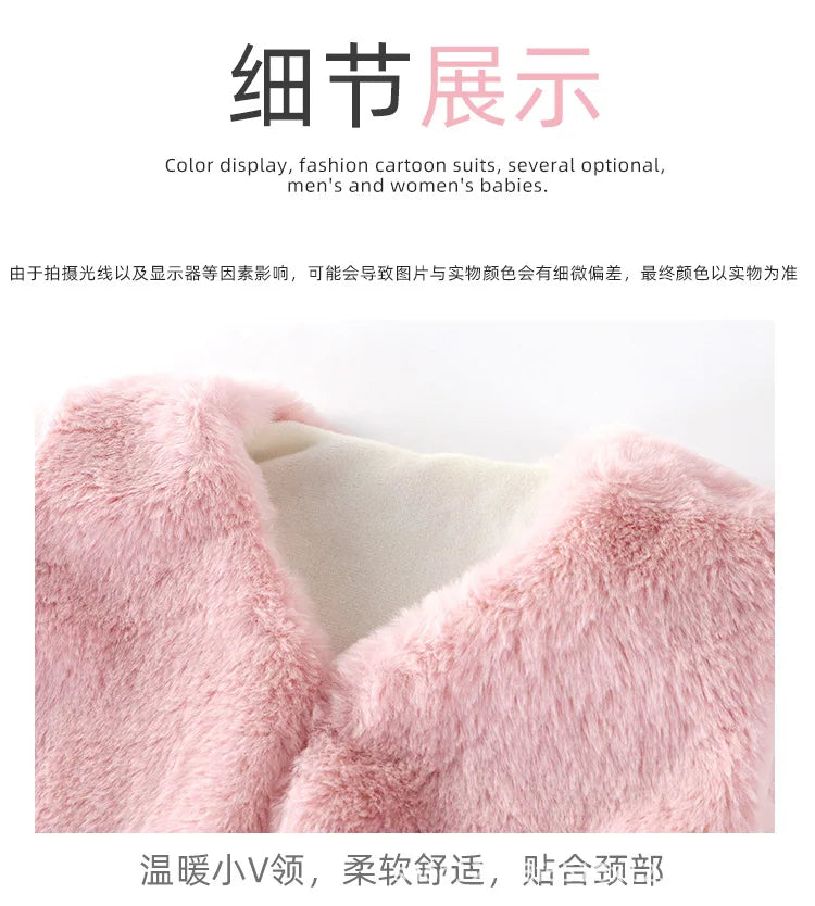 2025 Baby bodysuit Girls' imitation fur vest Children's plush vest Autumn and winter vest Girls' plush thermal vest jacket whole
