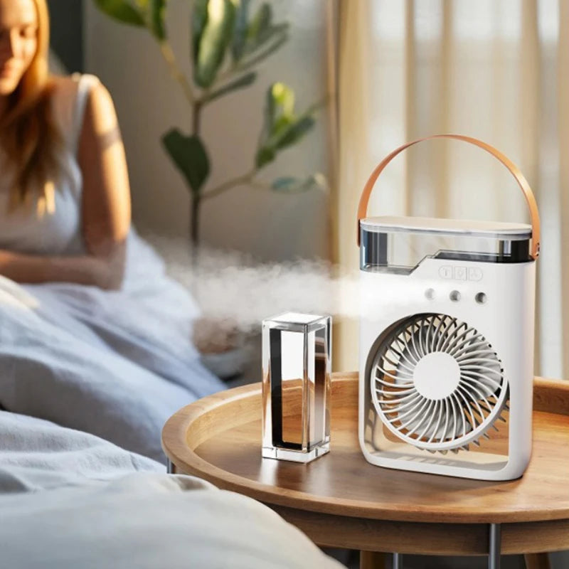 Camping Essential Oil Air Cooler Outdoor Portable Misting Fan with Interchangeable Fragrance Pads,Compact Desktop Cooling System