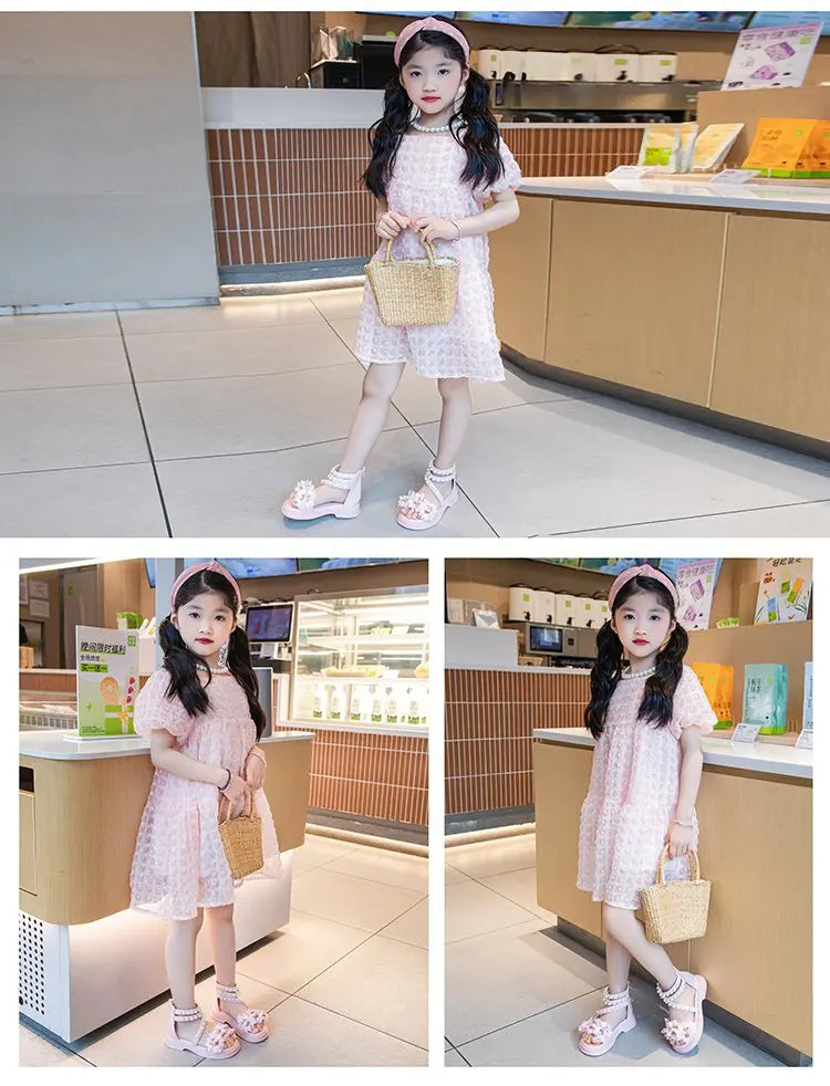 Girls Summer Sandals Soft Bottom Toe-Open Cute Princess Shoes Middle Large Children Little Girls Student Beach Shoes