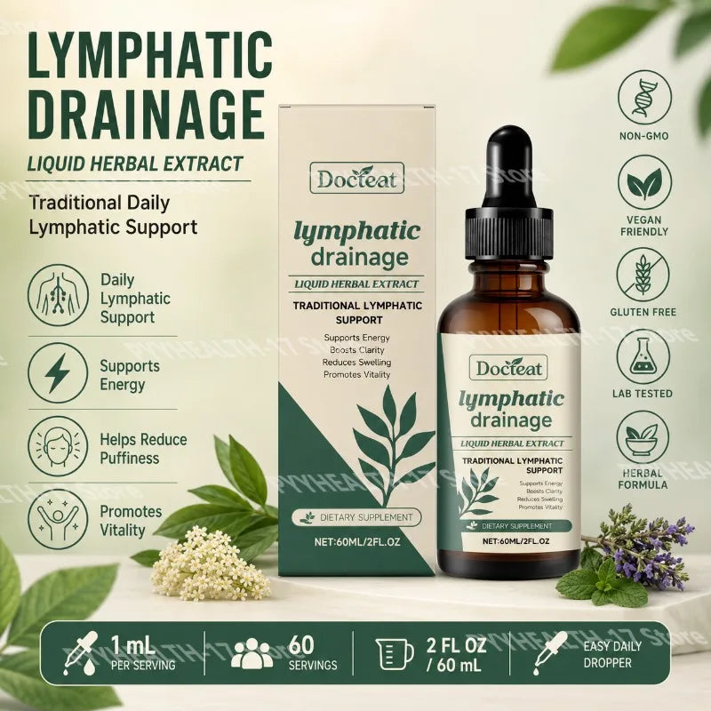 Docteat Lymphatic Drainage Herbal Drops Cleavers Prickly Ash Daily Lymphatic Support for Men Women 60ml 60 Servings