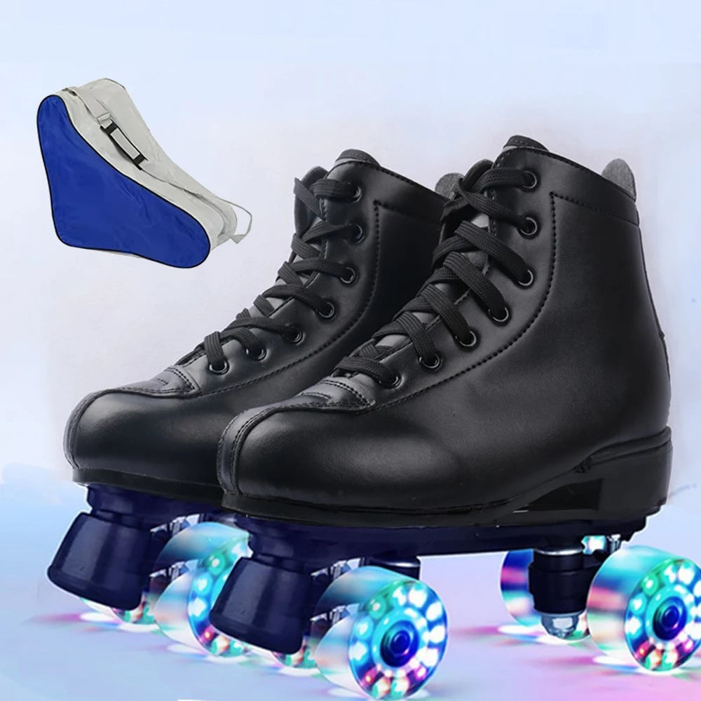 Roller Skate Shoes Size 34-45 4 Wheels Quad Sneakers Skating Pu Leather Sport Beginner Men And Women Roller Skating Shoes Gift