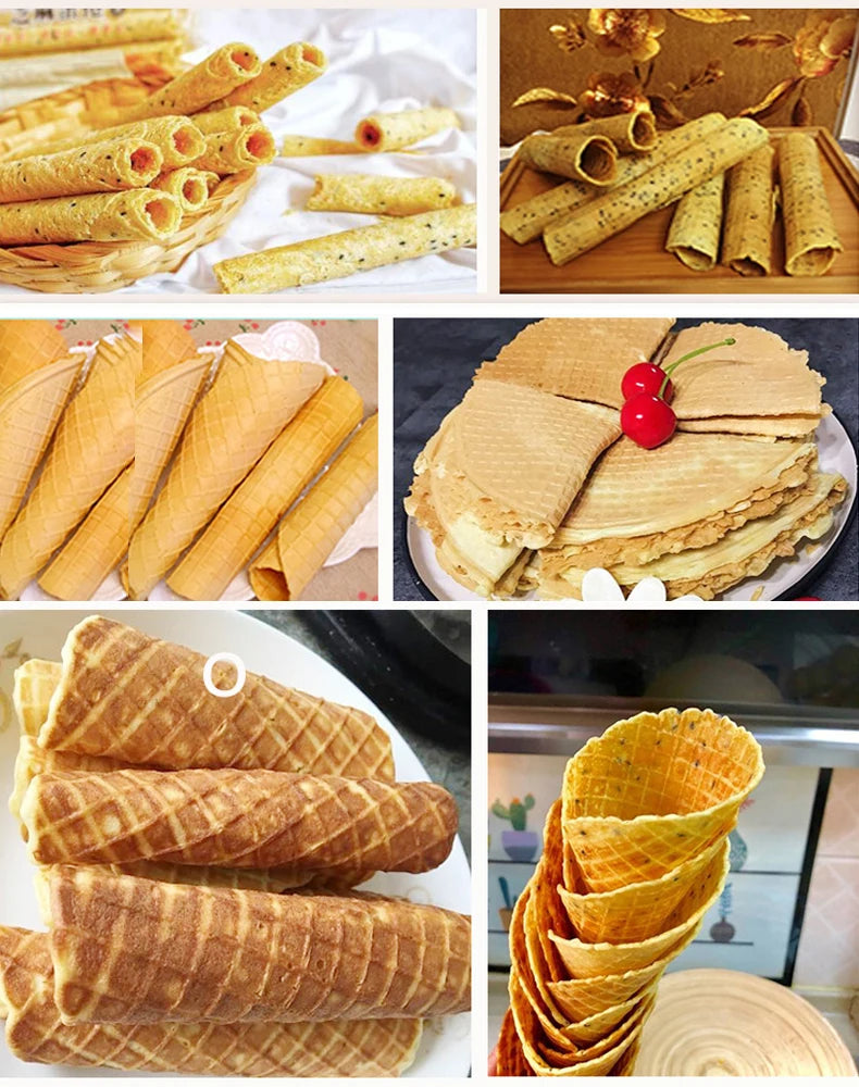 Electric Egg Roll Maker DIY Ice Cream Cone Machine Crispy Omelet Mold Sandwich Iron Crepe Baking Pan Waffle Pancake Grill Oven