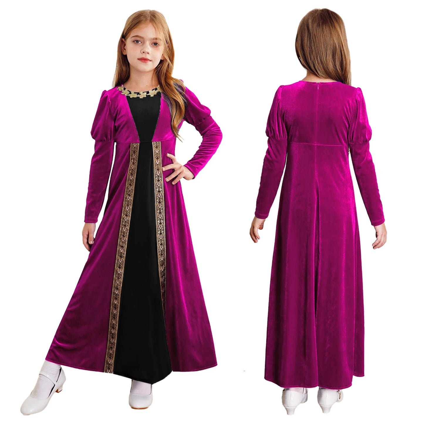 Children Girls Halloween Medieval Renaissance Vampire Cosplay Costume Ancient Roman Princess Dress Long Sleeve Retro Velvet Gown