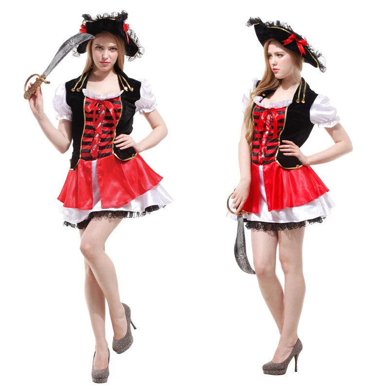 Halloween Theme Women Fancy Dress ，Parent-child Role Playing Cosplay Costumes,Female Pirates Captain of the Caribbean