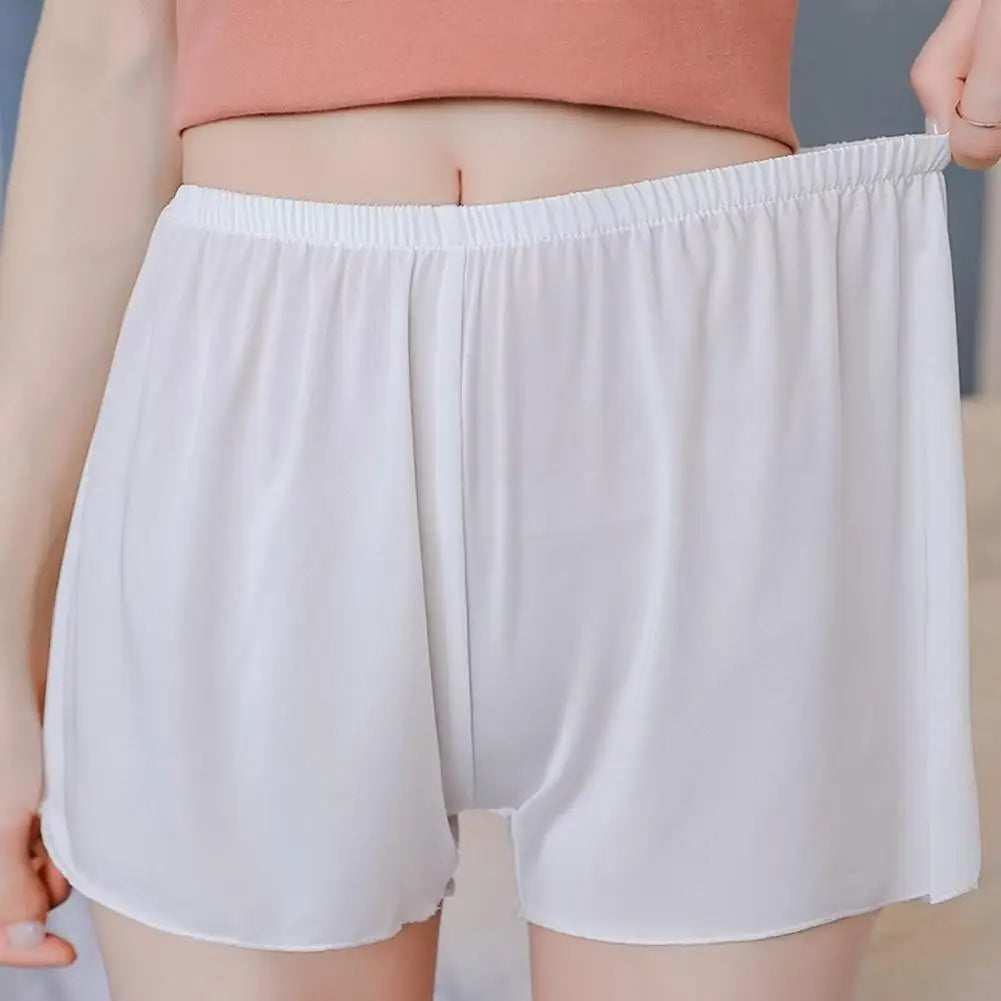 Women Safety Shorts Anti-exposure Breathable Thin Satin Seamless Homewear Underwear Loose Elastic Waist Summer Mini Pants