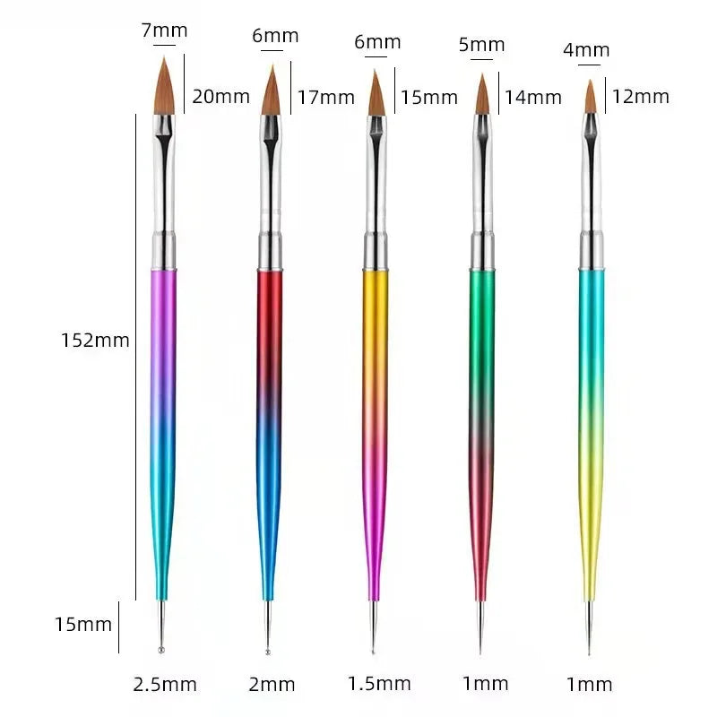 5/20Pcs Nail Art Brush Design Tip Painting Drawing Carving Dotting Pen FlatFan Liner Acrylic Gel UV Polish Manicure Tools