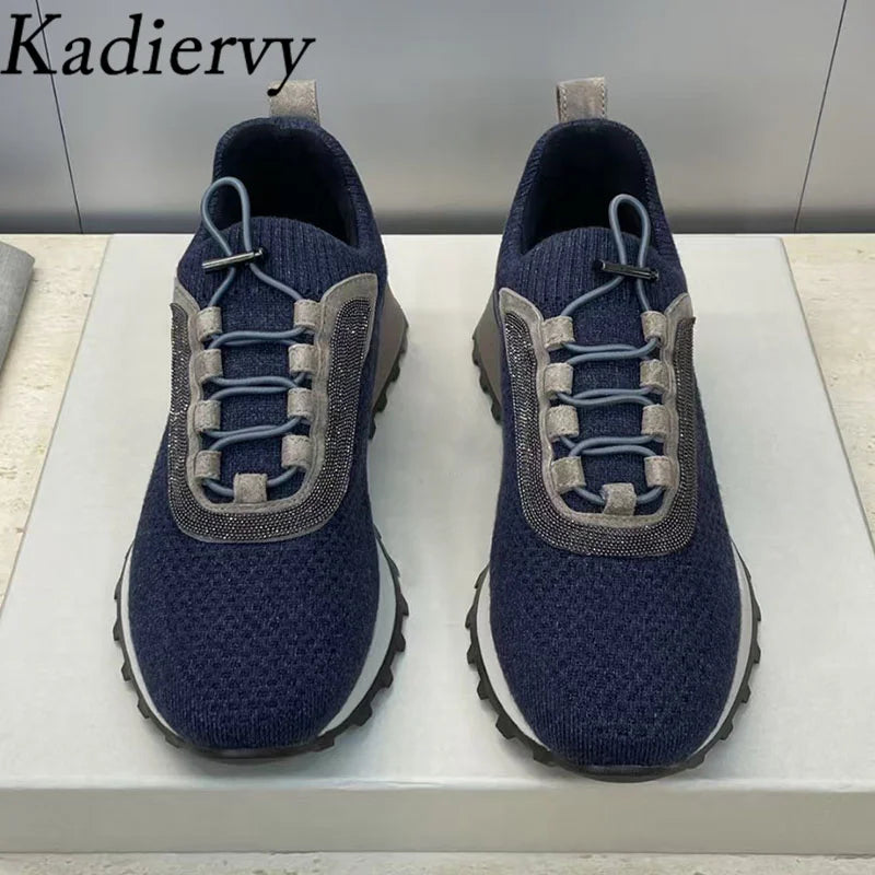 Casual Sneakers Women Round Toe Patchwork Outdoors Running Shoes Cosy Walking Shoes String Bead Lace Up Flat Sports Shoes Woman