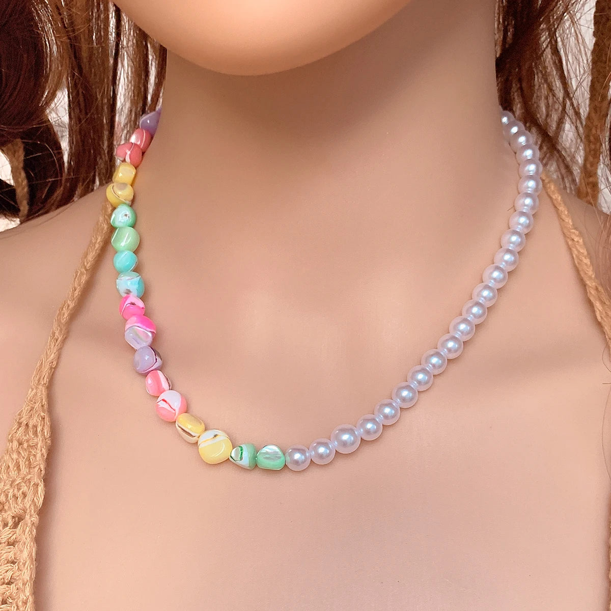 New In Trend White Pearl Necklace Choker Neck Clavicle Chain For Women Colorful Shell Beads Elegant Wedding Jewelry Girl Gift