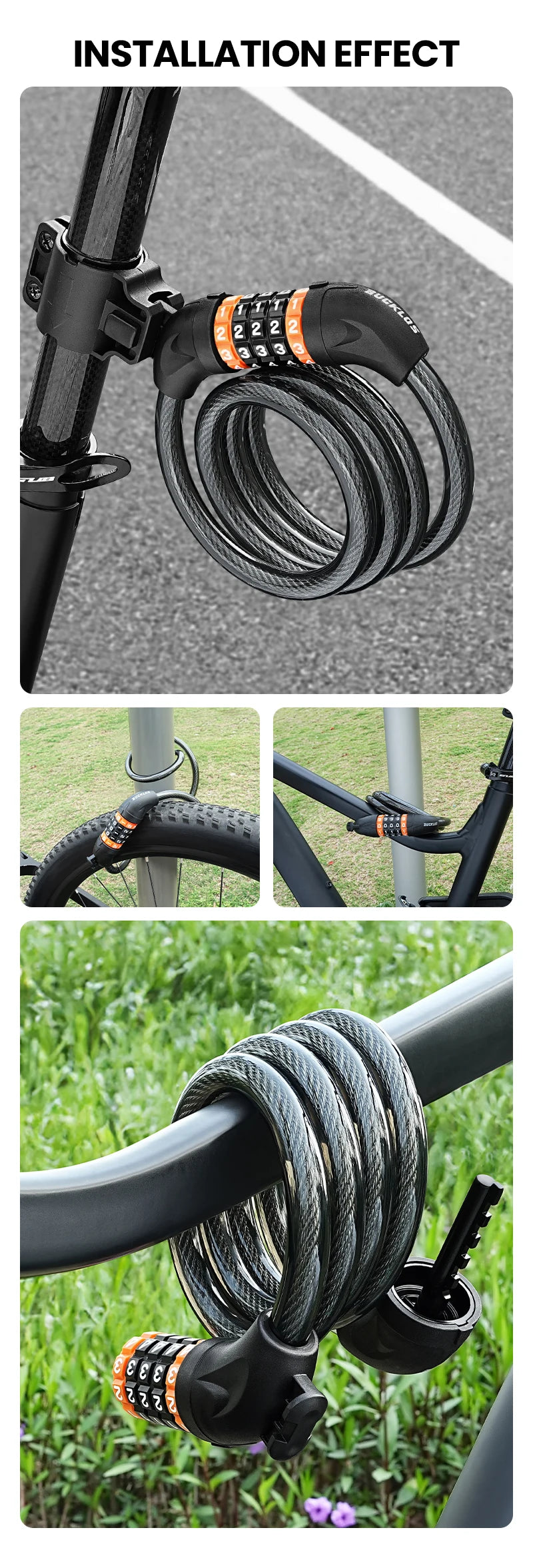 BUCKLOS 5 Digit Anti-theft Bike Password Lock Bicycle Cable Lock Steel Cable Motorcycles Locks 1.2M Zinc Alloy E-Bike Locks