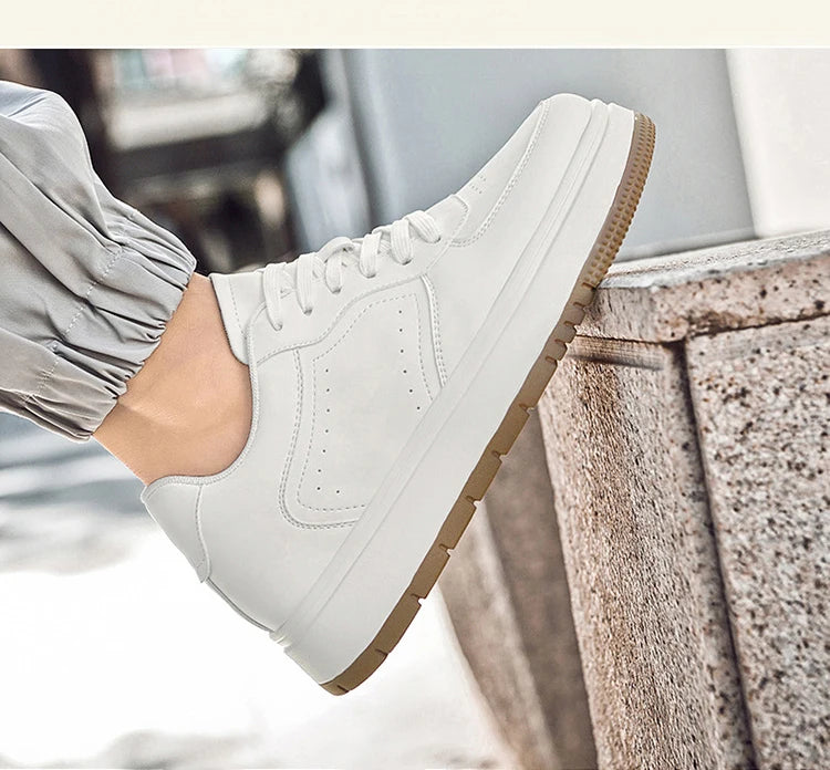 Men's Invisible Height Increasing Elevator Shoes Lace-up Sporty White Sneakers 8/10cm Taller Size Plus Invisible Elevate Shoes
