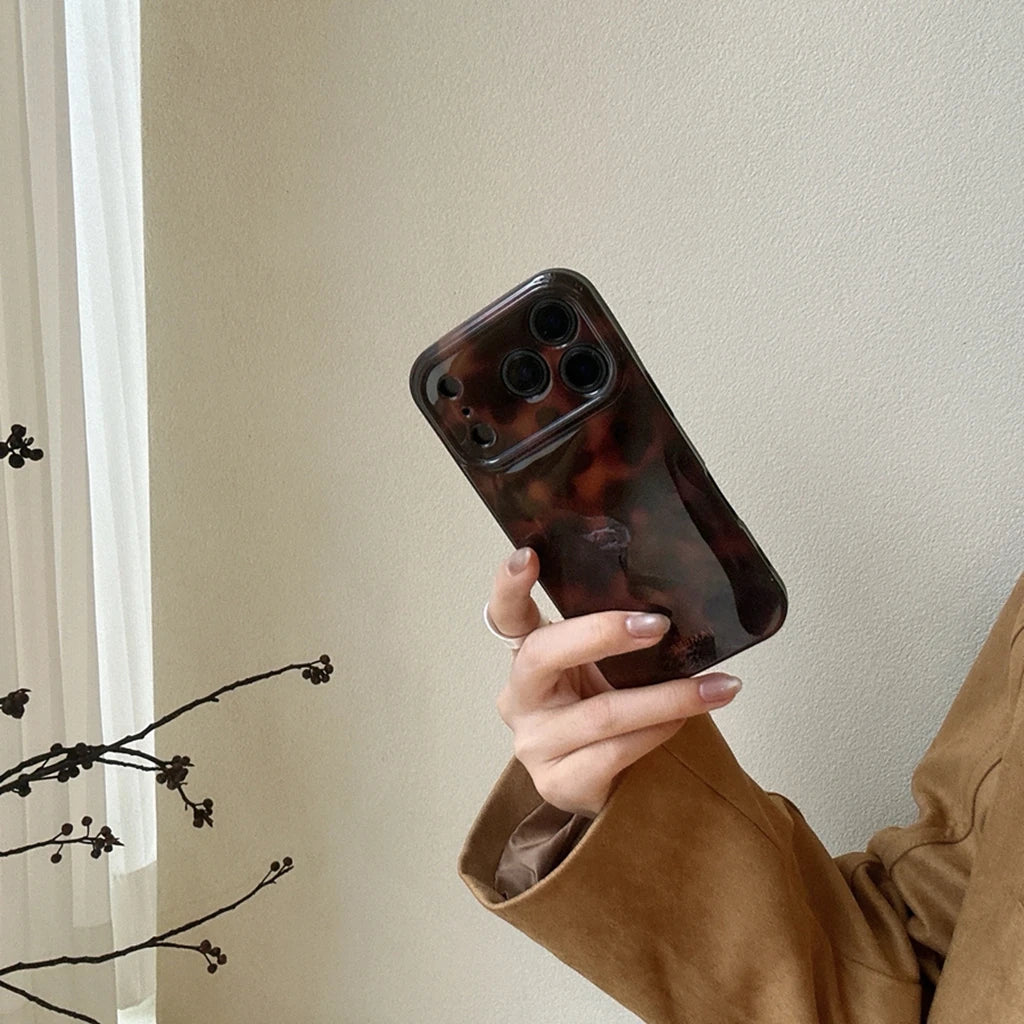 Retro Stylish Amber Color Lamber Pattern Glossy Phone Cover Case for iPhone 17 16 15 14 13 12 Pro Max Plus Air
