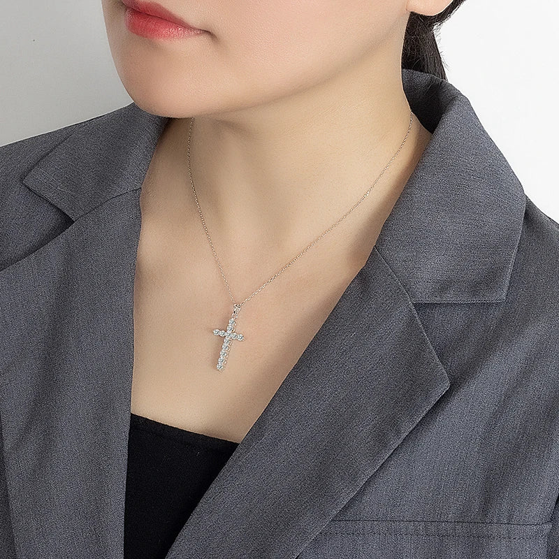 PERFANY All Moissanite Necklace for Women S925 Pure Silver Cross Design Pendant Laboratory Certified Diamond Fashion Jewelry