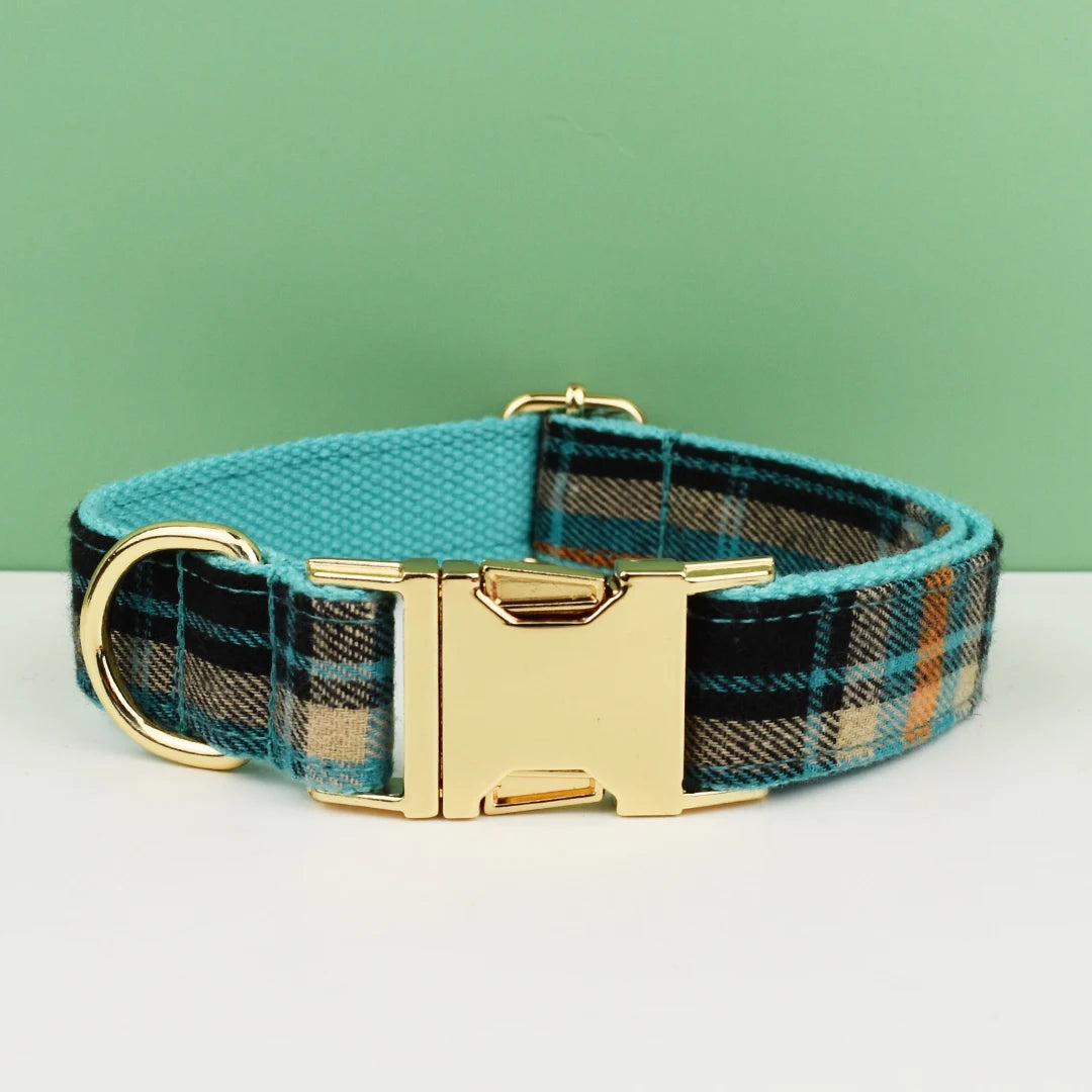 Plaid Dog Collar Designer With Bow Tie Custom Dog Accessories Luxury Pet collar leash set