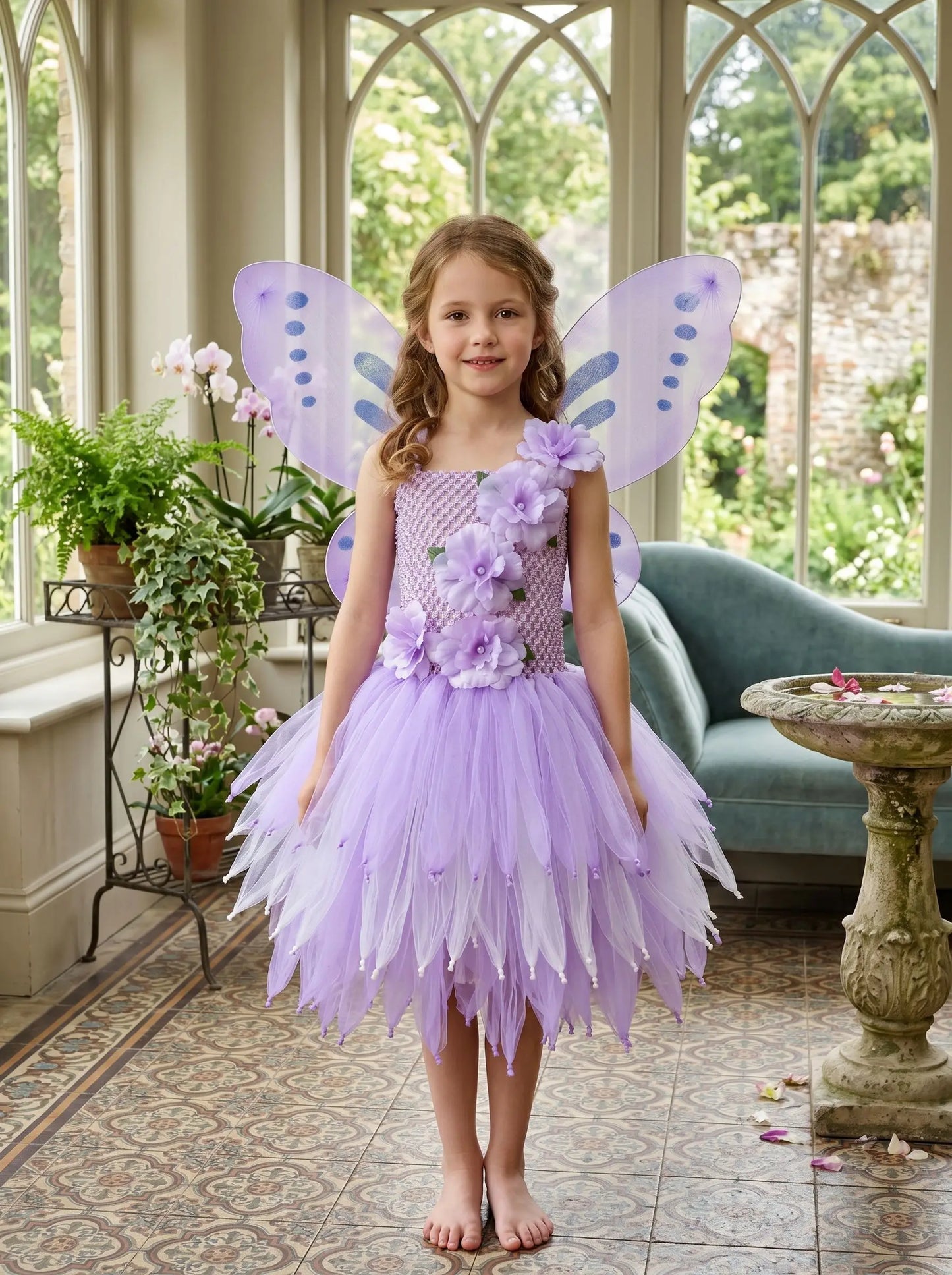 Girls Fairy Costume Princess Dress Kids Butterfly Wing Outfit Tulle Dress Halloween Birthday Party Fancy Dress Carnival Pageant