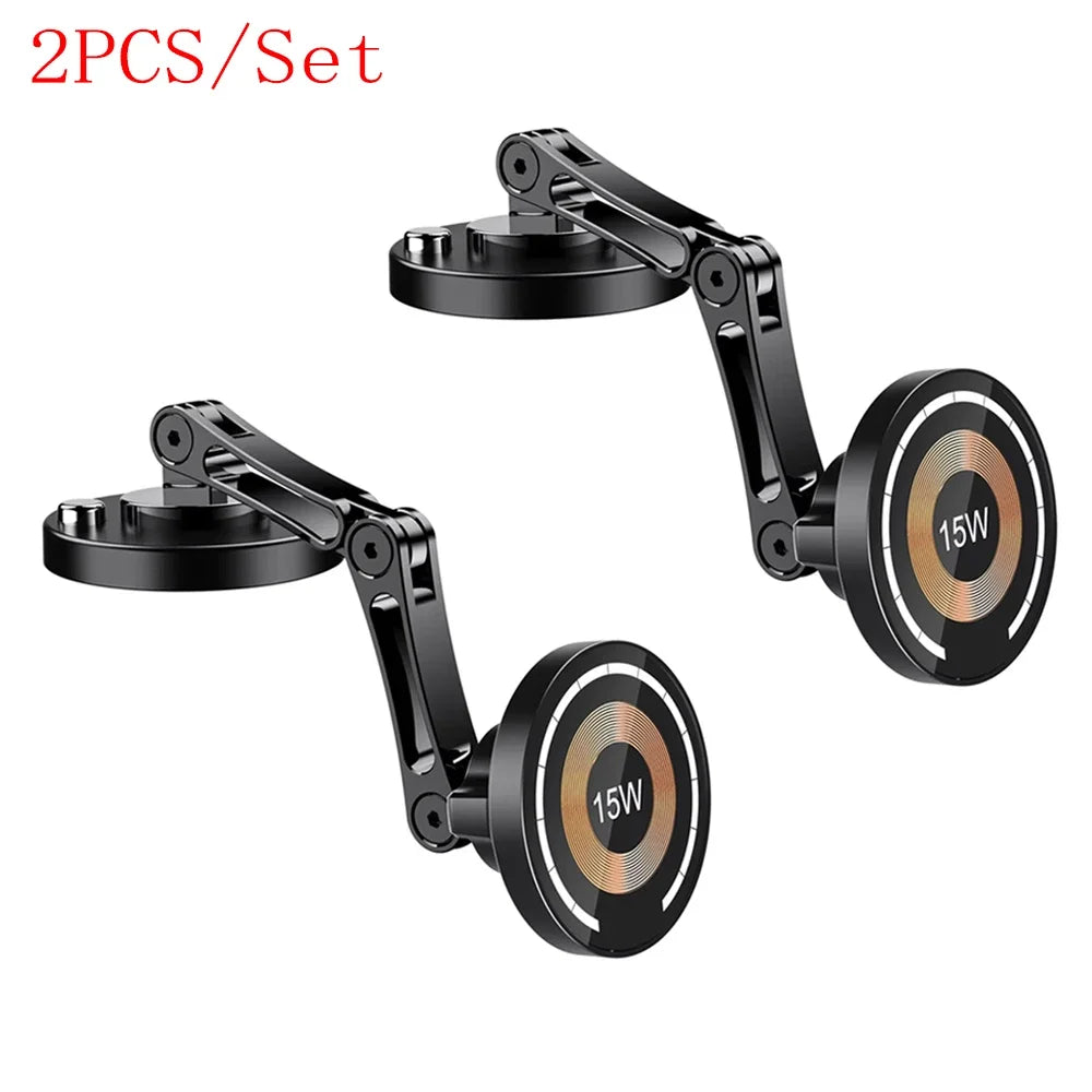 15W Magnetic Car Phone Holder Mount Wireless Charger Fast Charging Rotation Magnetic Car Phone Stand for IPhone 16 15 14 13 12