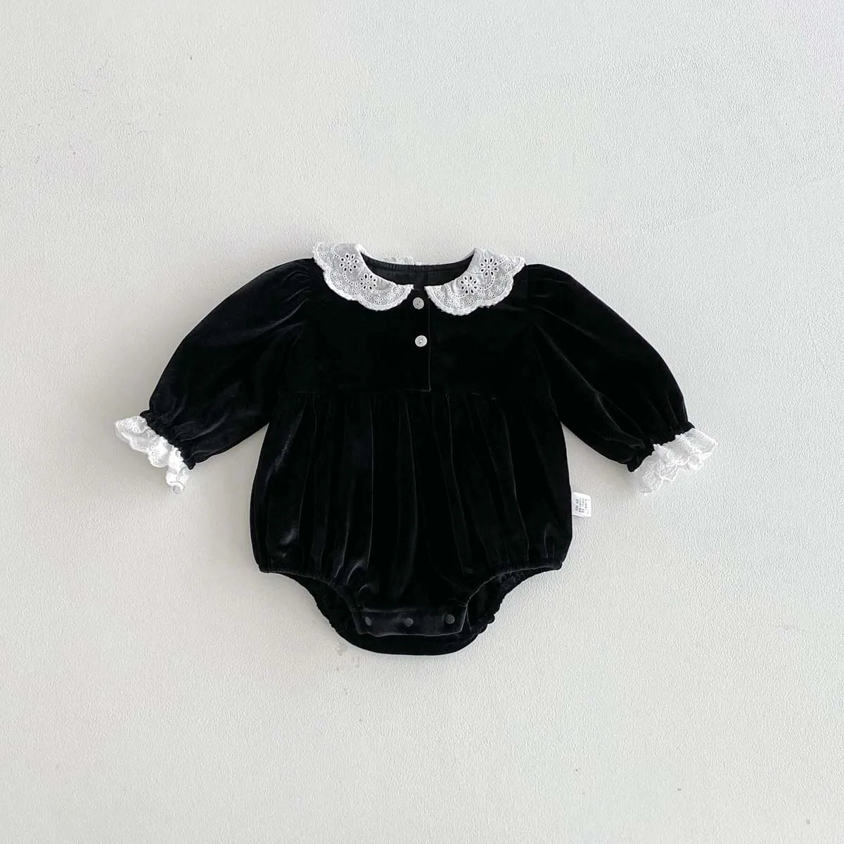 Spring and Autumn Baby Girl Black Lace Crew Neck Jumpsuit, Baby Girl Autumn Long Sleeve Dress Jumpsuit, Very Suitable for Going Out
