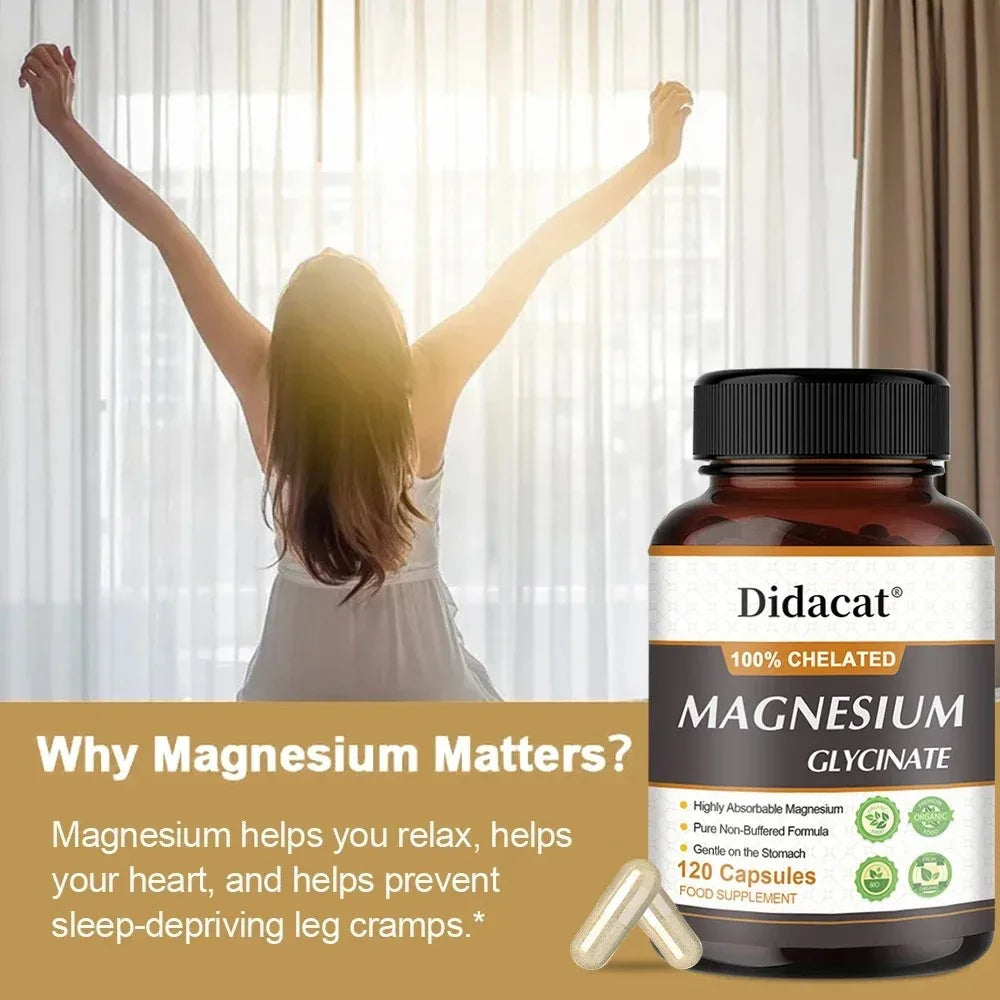 Chelated Magnesium Glycinate 500mg, Supports Muscle, Heart, and Nerve Health, Nutritional Supplement, 120 Capsules