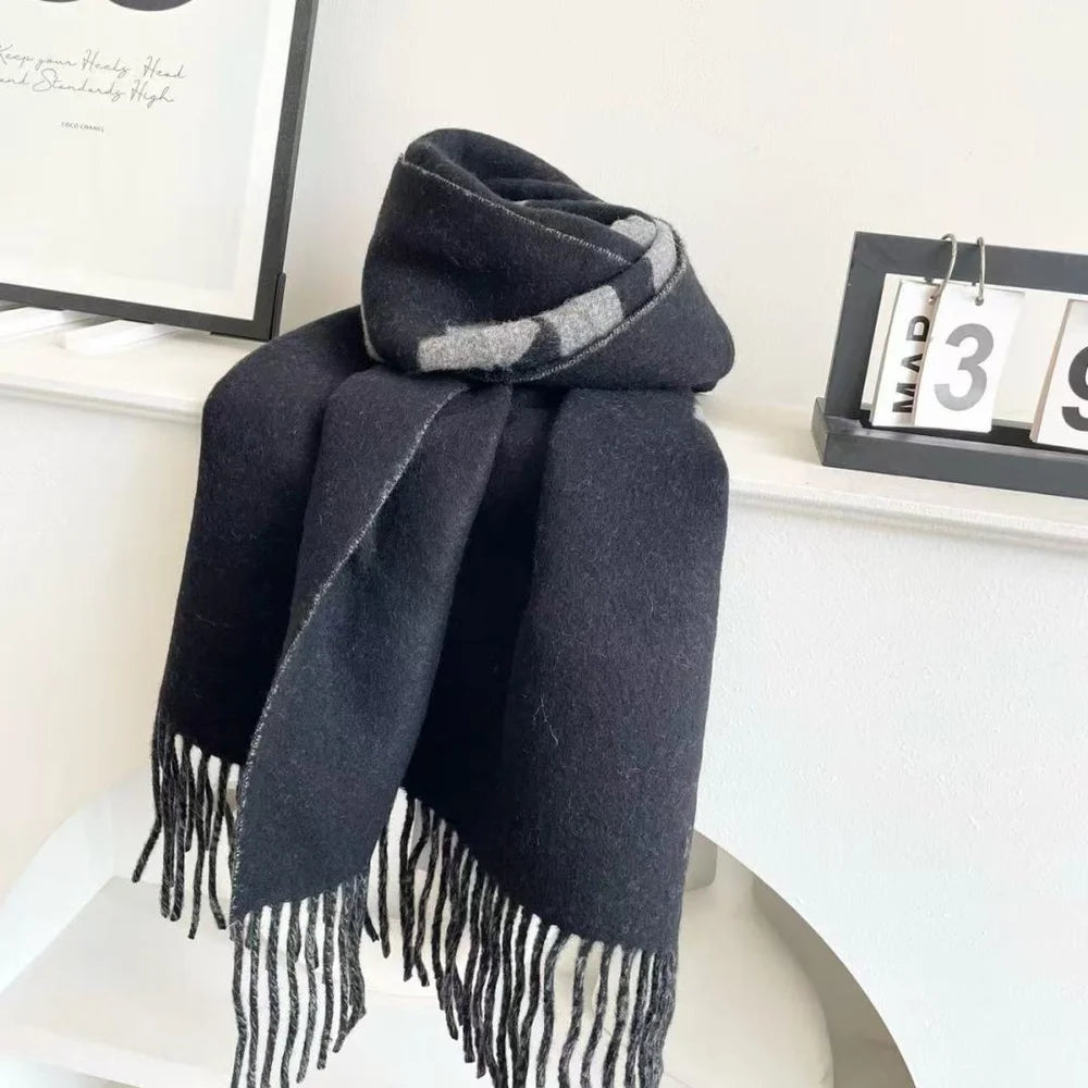 Windproof scarf winter warm cashmere shawl, cashmere scarf, thick and warm with letter design high-quality and fashionable st