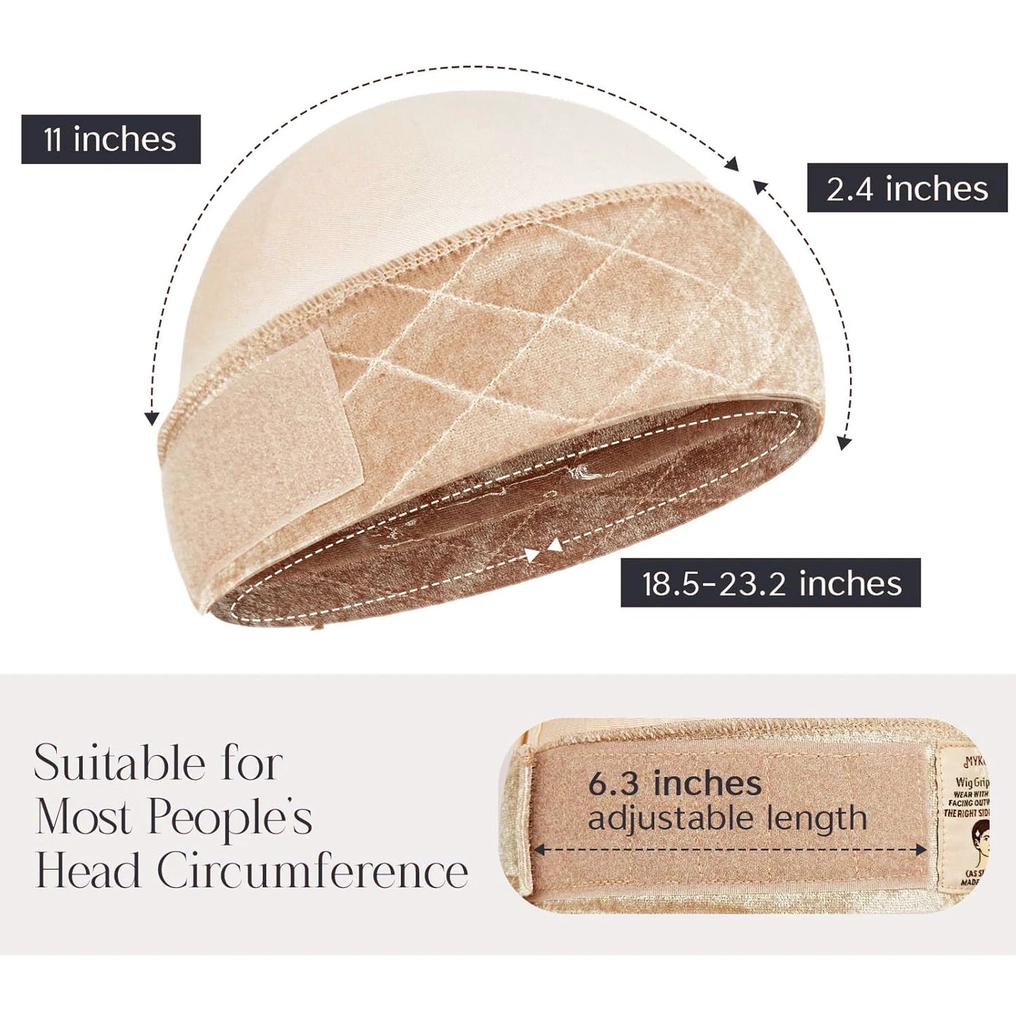 Wig Grip Cap with Silicone Strip Non Slip, 2-in-1 Soft Wig Caps to Hold Wig in Place, Brown Black Beige,Female Headband Wig Cap