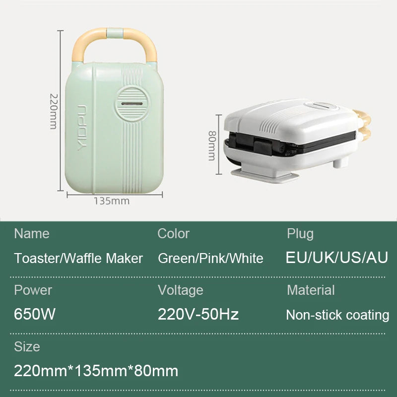 Mini Sandwich Maker Breakfast Machine Multi Cooker Electric Toaster Oven Hot Plate Bread Pancake Waffle Donut Maker for Kitchen