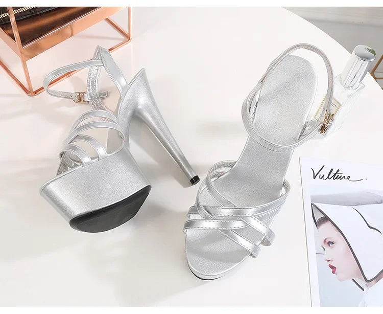 High Heels Model Sexy Black Waterproof Platform 15cm Ultra High Heel Sandals Women Summer Show off Tool for Women Shoes