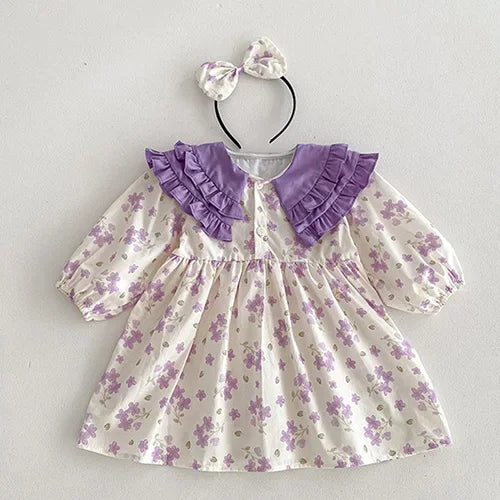 2025 New Spring Baby Sisters Dress 1-5Yrs Girl Party Dress Long Sleeved Cotton Rose Print Romper Sisters Kids Princess Dresses
