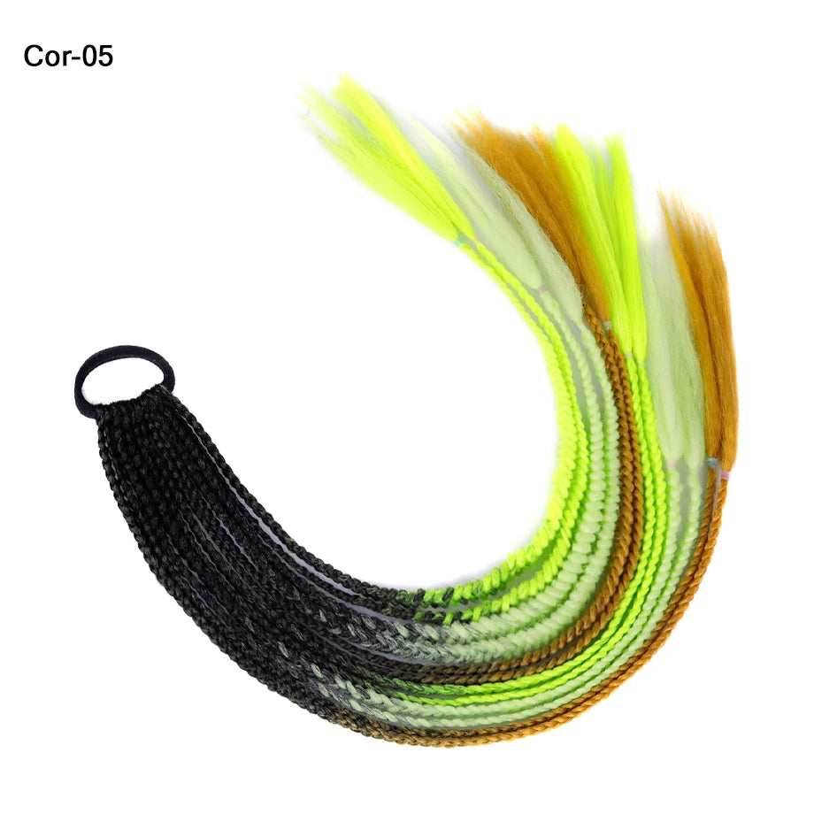 Ponytail Hair Extension 24 Inch Colorful Braided Synthetic with Hair Tie for Women Long Hair Add-Ons