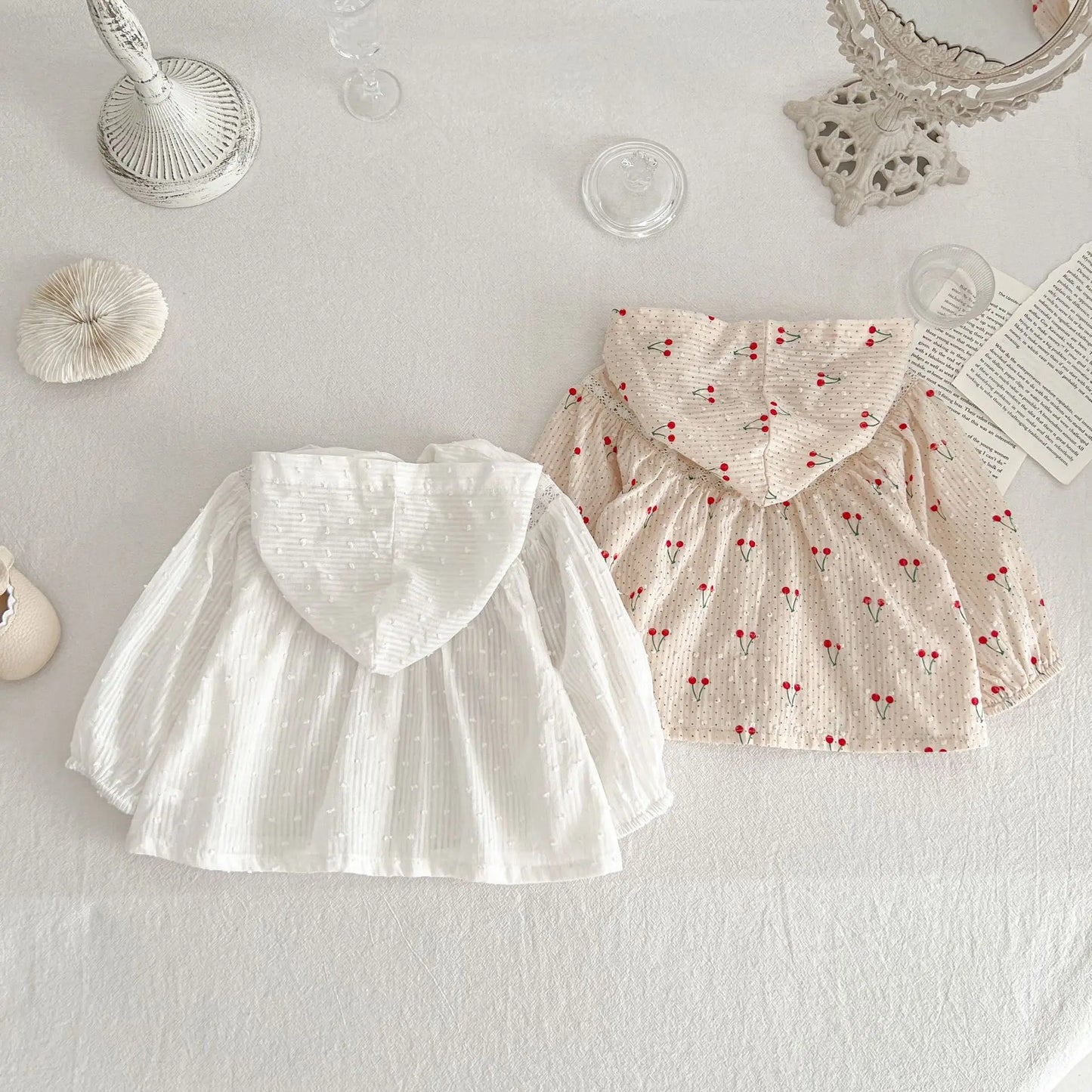 Summer Newborn Infant Baby Girls Thin Sun Protection Clothing Cherry Printing Hooded Coat Ventilate Jacket Kids  Baby Clothing