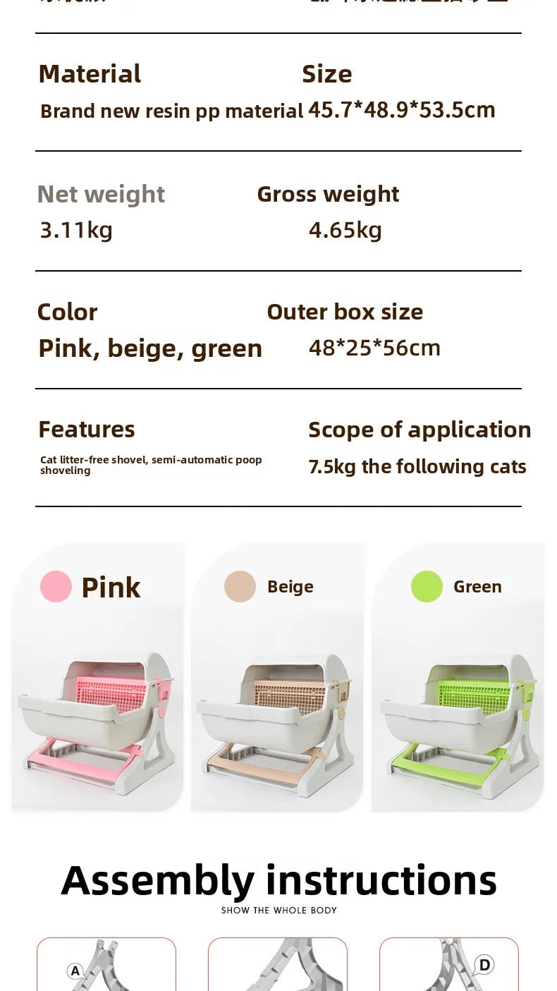 Semi-automatic Cat Litter Box Anti-splash Oversized Semi-closed Pet Toilet Lazy Cat Toilet Pet Products