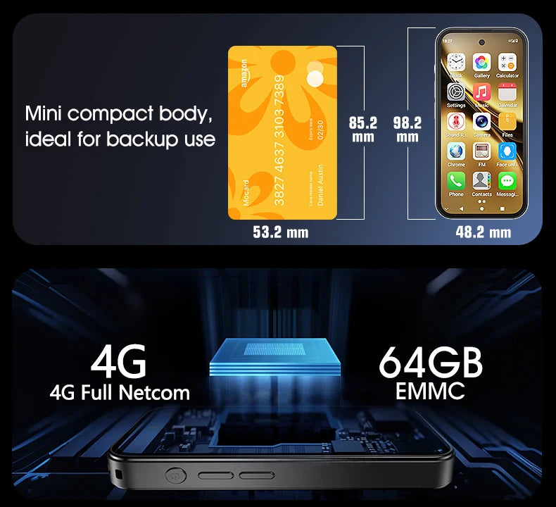 SOYES Q333 Mini Smartphone 4GB RAM 64GB ROM Android 12.0 MTK6762 8-core 2000mAh Face Unlock 4G LTE Dual SIM 3.58in Small Phone