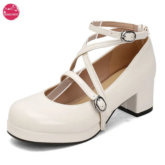 Japanese Lolita Party Shoes High Heels Ankle Strap Cross Dress Pumps Cosplay Costume Plus Size 31-50 Big Feet Wear Dropshipping