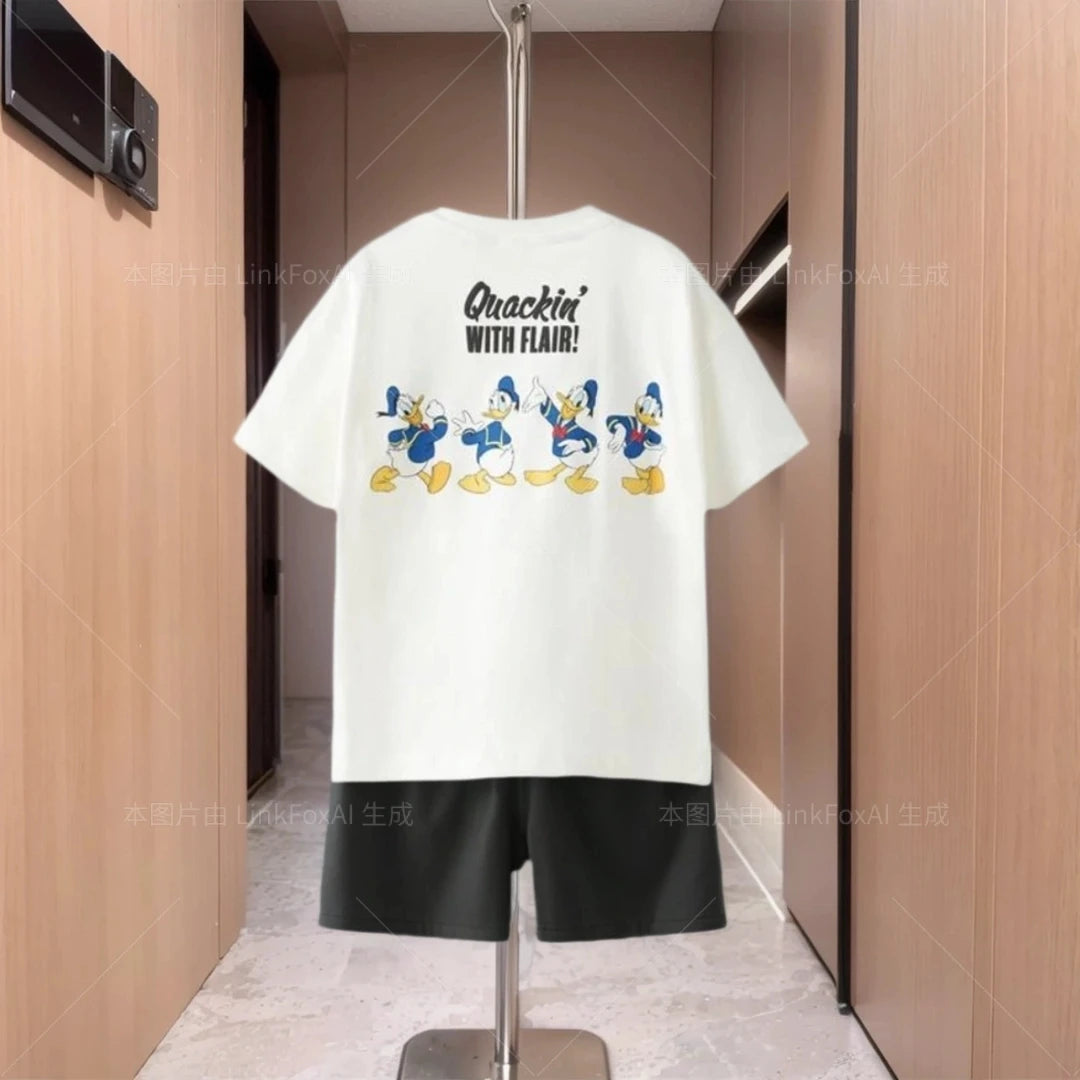 2025 Summer Kids Clothes Short Sleeve Outfits Cartoon T-shirt+shorts Children Trendy Round Neck Tees Versatile Shorts Suits