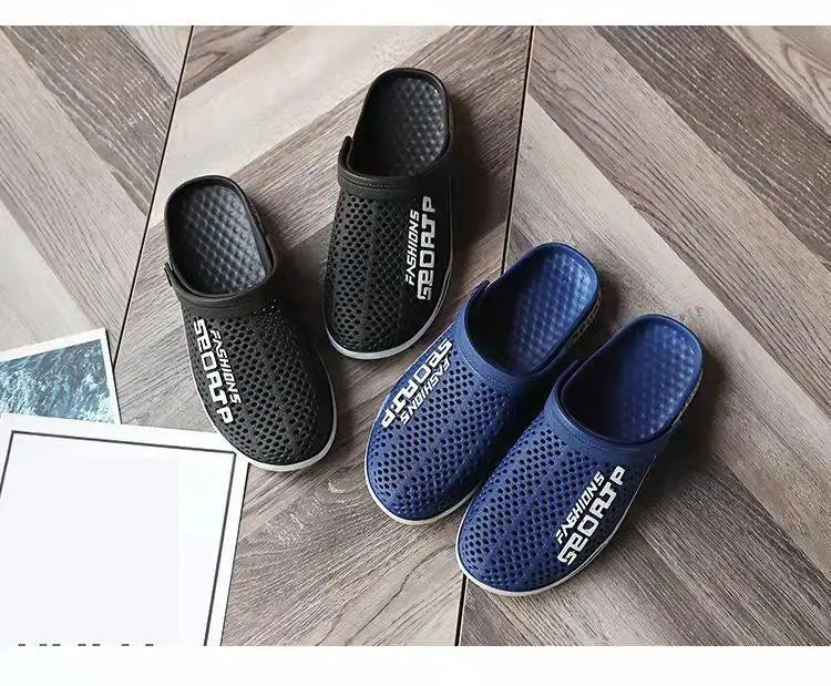 39-44 Mens Mules Clogs Summer Sandals Male Slippers Soft Bottom Beach Shoes Slip-On Zapatos Breathable Non-Slip Hollow Footwear