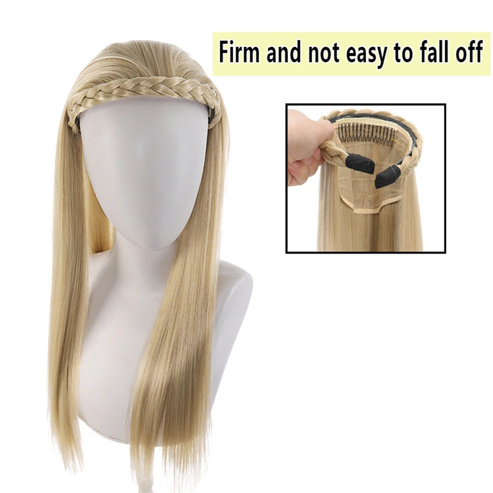 Synthetic Headband Wig 20‘’Long Straight Half Wigs For Women With Headband Heat-Resistant Hair Extensions