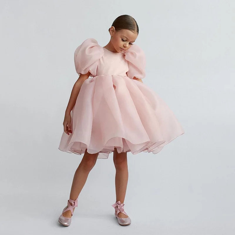 2 3 4 5 6 7 8 Years Puffy Sleeve Girls Dress Summer Princess Baby Dress Christmas New Costume Birthday Party Gift Kids Clothes