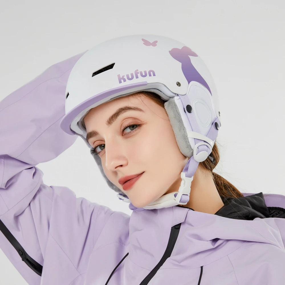 KUFUN Ski Helmet Earmuffs Winter Snow Sports Snowboard Skateboard Skating Cute Animal Lady Men Adult Kids Winter Safety Children