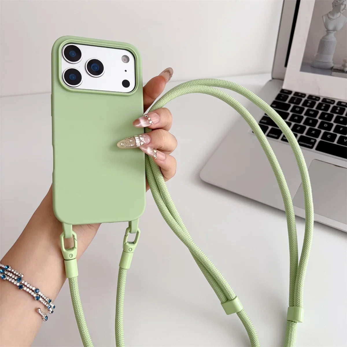 Silicone Phone Case for IPhone 17 Air 16 16E 15 14 Plus 11 13 12 Mini Pro Max Crossbody Lanyard Candy Color Soft TPU Back Cover